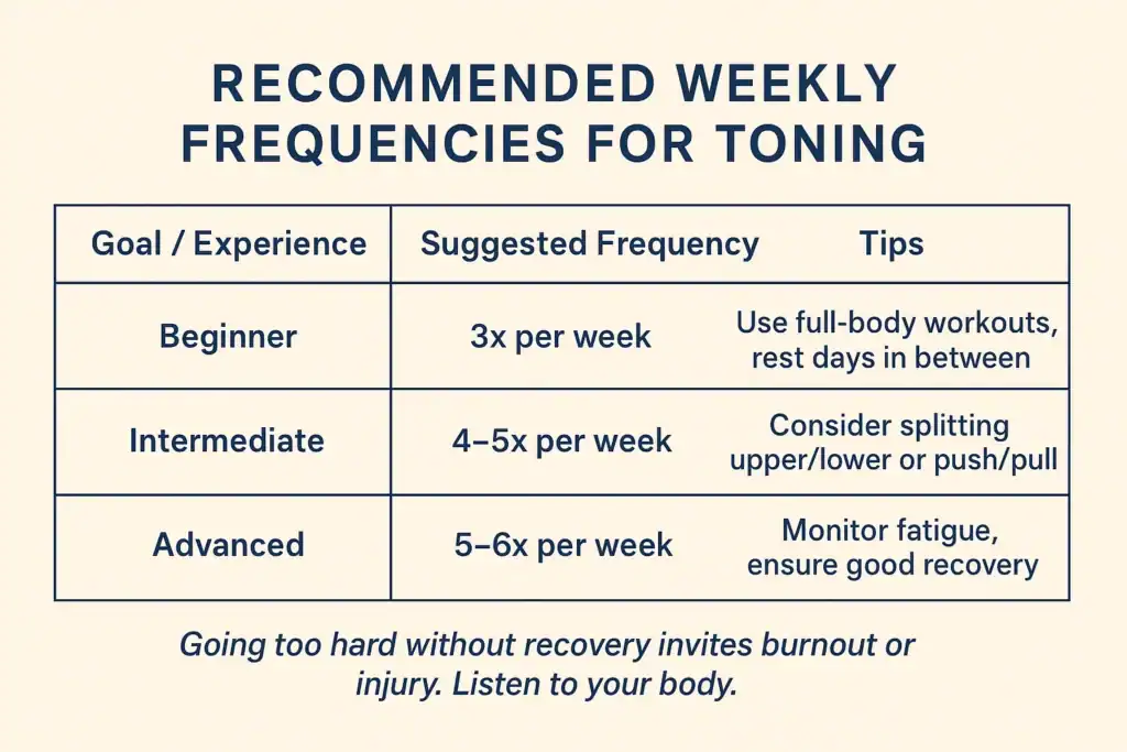 Graphic to show how often you should do exercise to help with toning Aldershot