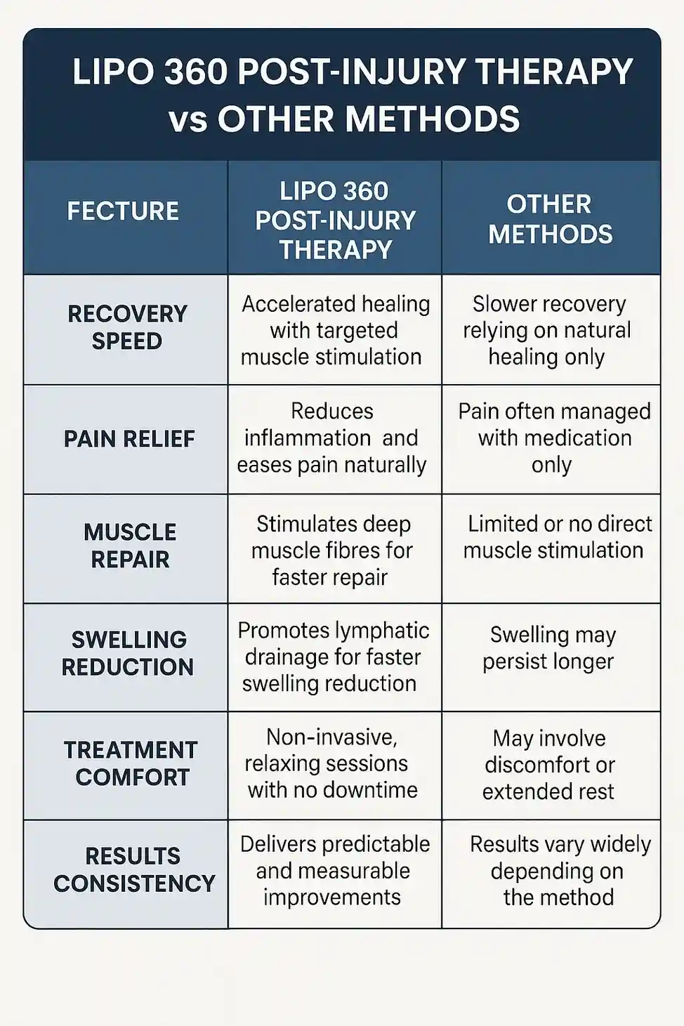 Comparison of Lipo 360 Aldershot Post-Injury Therapy vs Other Methods