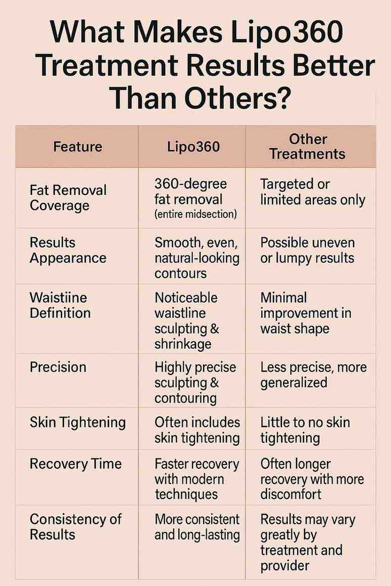 comparison table for Lipo360 Results Aldershot vs Others