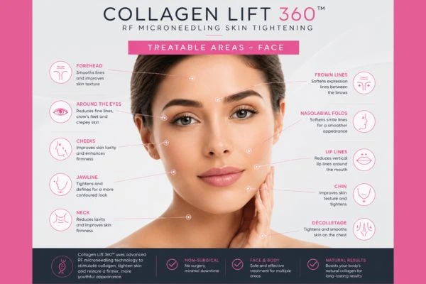 Collagen Lift 360 Aldershot to show areas of the face